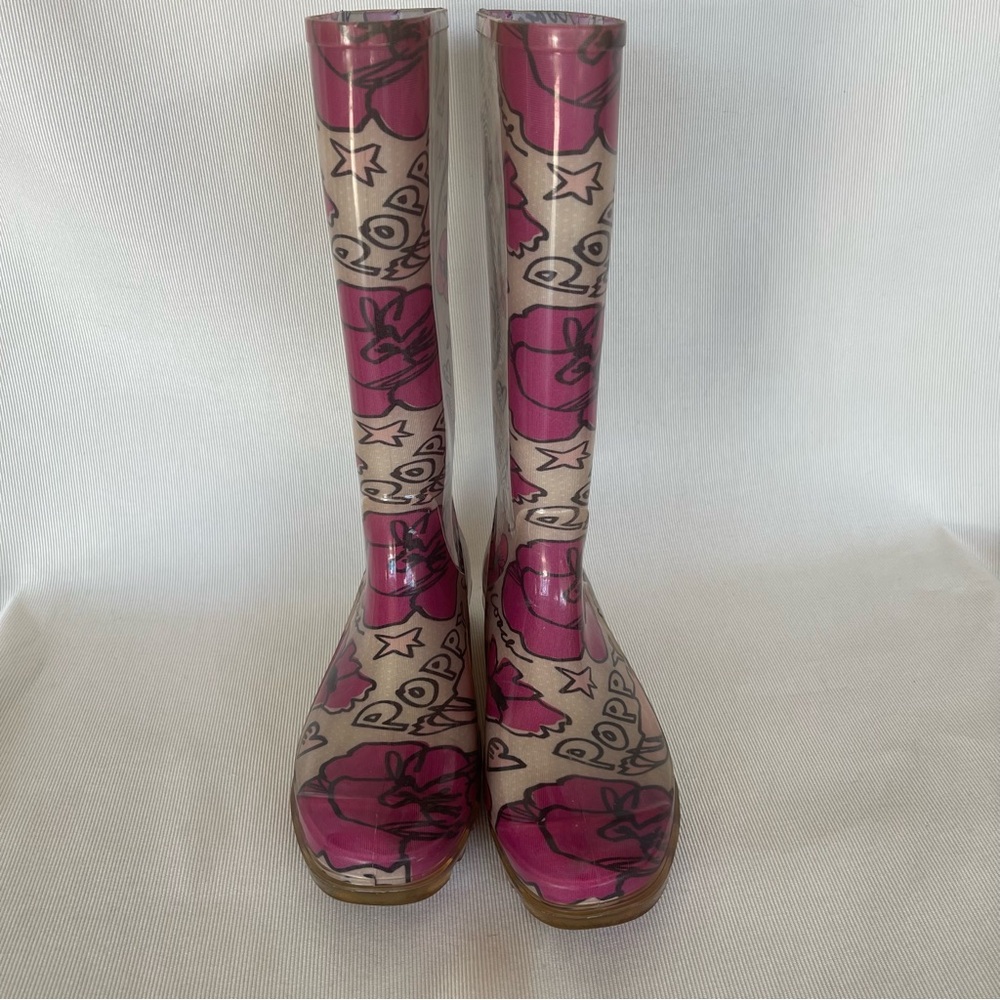 Coach Floral Poppy Tall rubber Rain waterproof Boots Sz 7 - Picture 2 of 12